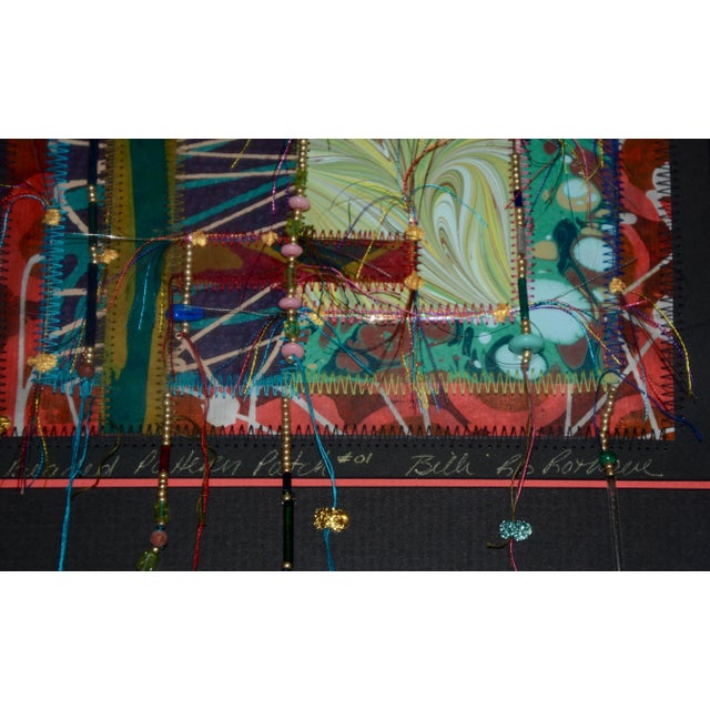 1980s Billi R.S.Rothove Beaded Pattern Patch Mixed Media Framed Art For Sale - Image 5 of 10