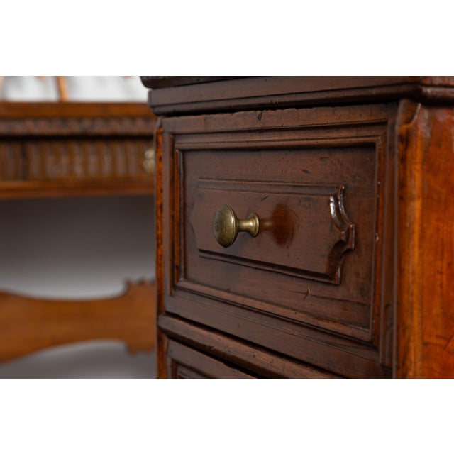 Pair of Italian 1860s Walnut Petite Commodes with Three Drawers and Bun Feet For Sale - Image 4 of 12