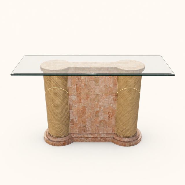 Postmodern Tessellated Stone and Glass Console Table, 1980s, Marble For Sale - Image 15 of 18