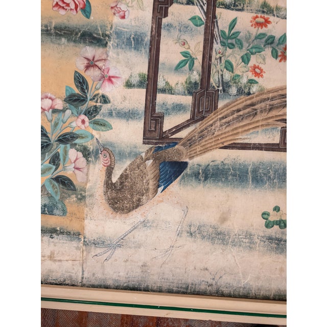 18th Century Chinese Watercolor Wallpaper Painting Bird of Paradise Floral Garden For Sale - Image 10 of 15