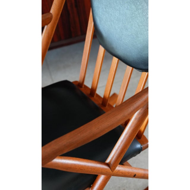 1960s Attributed to Benny Linden Danish Teak Rocking Chair | Reupholstered Black Leather For Sale - Image 12 of 13
