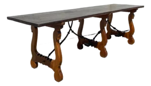 19th Century Spanish Fratino Single Plank Top Monumental Lyre Base Dining Table