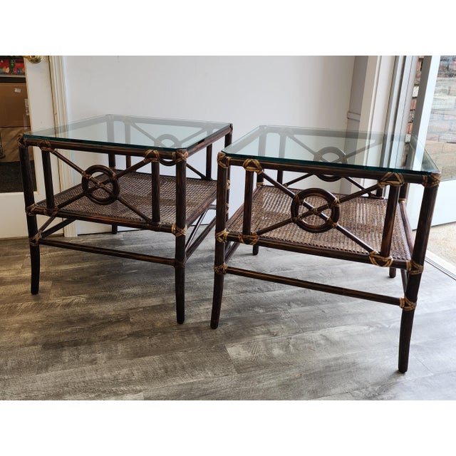 Late 20th Century McGuire Rattan Target Design Occasional Table - Pair ...