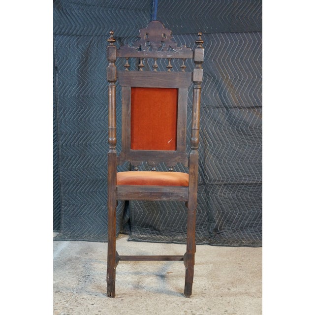 6 Antique Renaissance Revival Carved Walnut High Back Velvet Dining Chairs For Sale - Image 13 of 18