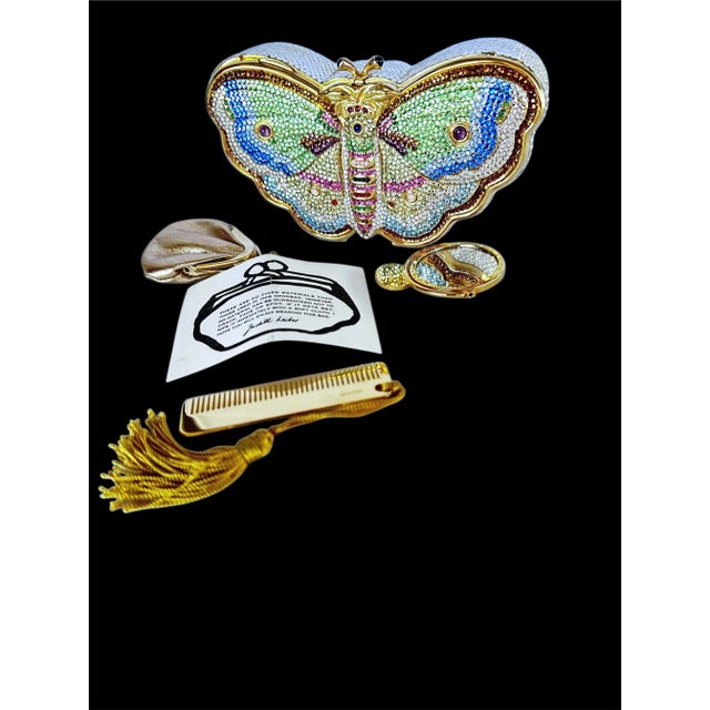 1980s Judith Leiber Butterfly Evening Clutch Shoulder Bag Gemstones Minaudière Crystal Vintage For Sale - Image 11 of 12