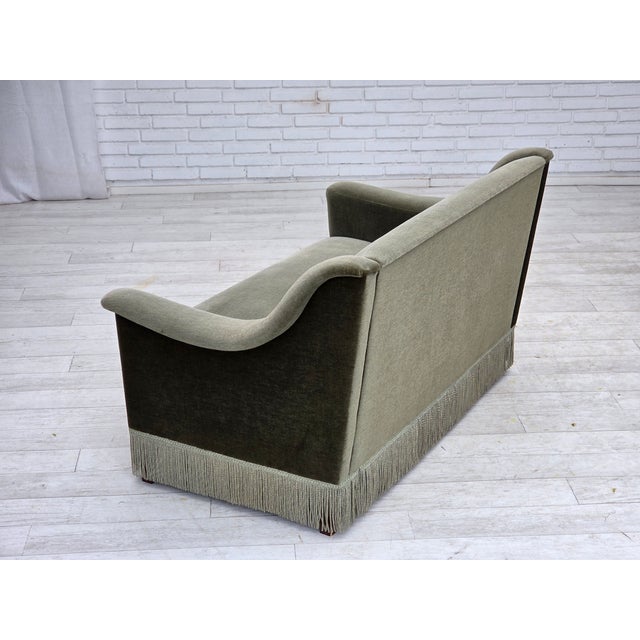 Vintage Danish Two-Seater Sofa in Green Furniture Velour and Beech Wood, 1970s For Sale - Image 14 of 18