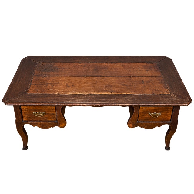 Farmhouse Antique French Provincial Walnut Writing Desk With Cabriole Legs & Two Drawers | C. 1840s For Sale - Image 3 of 4