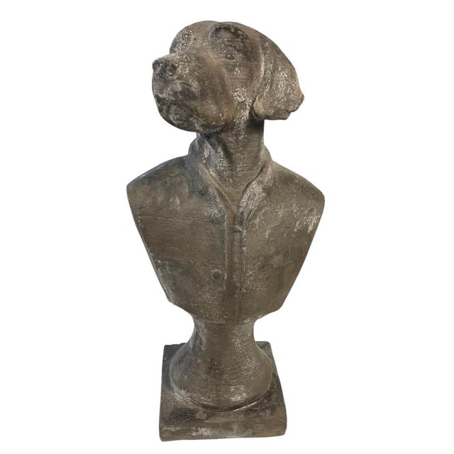 2000 - 2009 Vintage Anthropomorphic Cast Iron Dog Bust Sculpture With Weathered Patina For Sale - Image 5 of 12