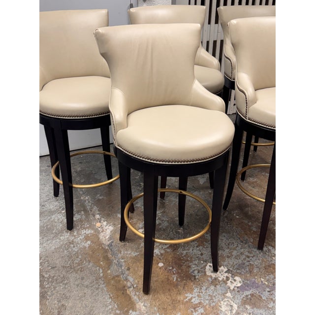 Century Furniture Leather Bar Stools, Set of Five For Sale In San Francisco - Image 6 of 14