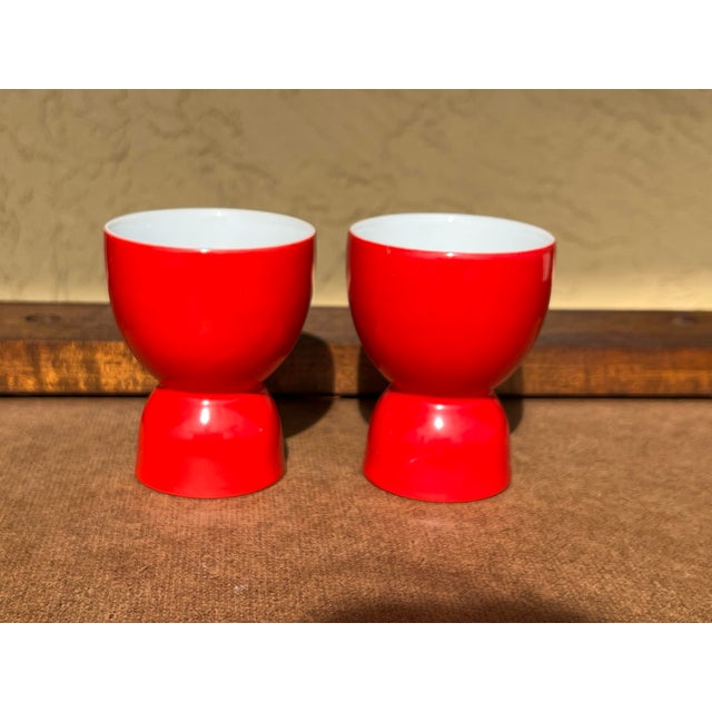 Mid-Century Modern Mid Century Red Egg Cups- a Pair For Sale - Image 3 of 6