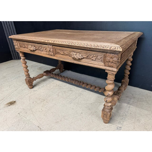 French Bleached Oak Writing Desk, 1860 For Sale - Image 6 of 16
