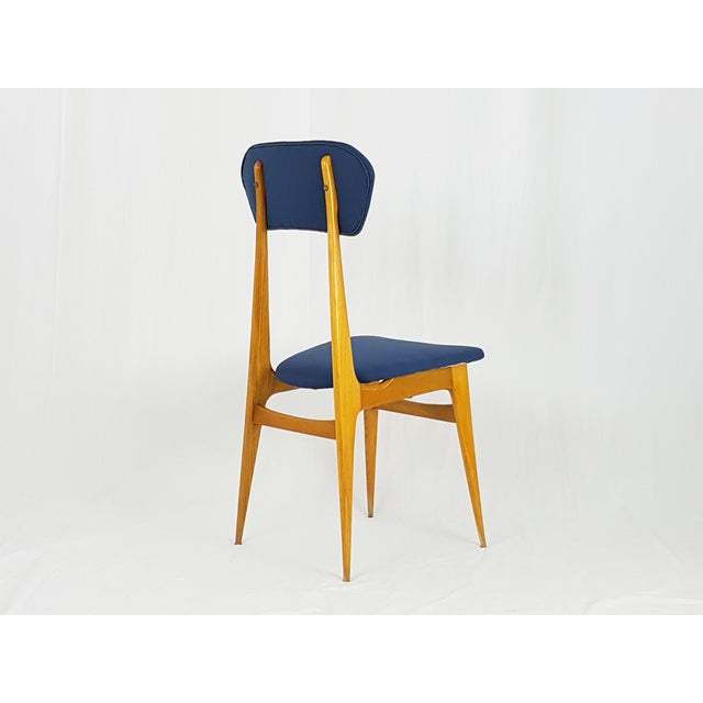 Mid-Century Modern Mid-Century Modern Italian Wooden and Blue Fabric Chair, 1950s For Sale - Image 3 of 13