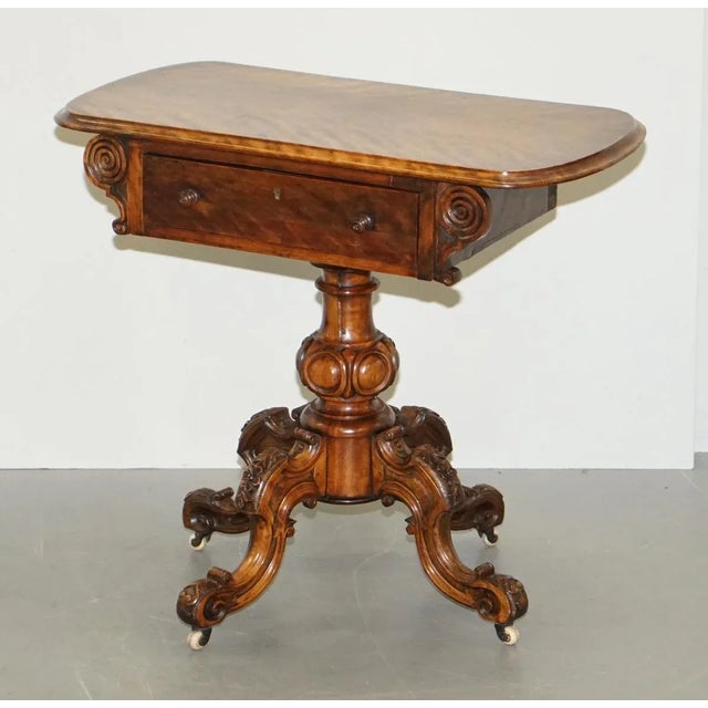 Early Victorian Walnut Side Table with Ornately Carved Base & Legs For Sale - Image 3 of 18