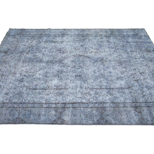 Mid 20th Century Vintage Persian Overdyed Handmade Medallion Blue Wool Rug For Sale - Image 5 of 10