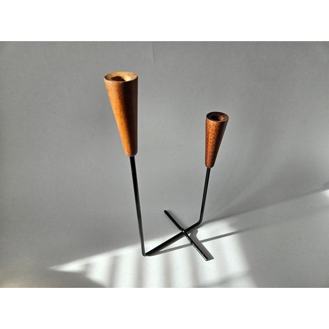 Mid-Century Modern Mid-Century Teak and Metal Candleholder, 1960s For Sale - Image 3 of 16
