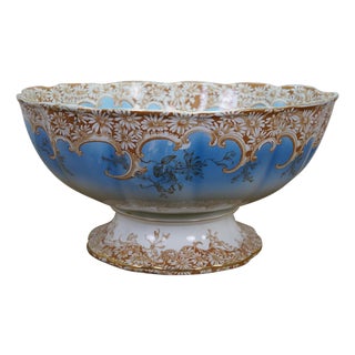 Antique English Royal Furnivals Porcelain Lobed Daisy Centerpiece Punch Bowl For Sale