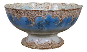 Antique English Royal Furnivals Porcelain Lobed Daisy Centerpiece Punch Bowl