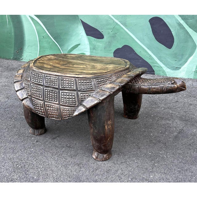 Wood Vintage Burkina Faso Turtle Seat Bench For Sale - Image 7 of 7