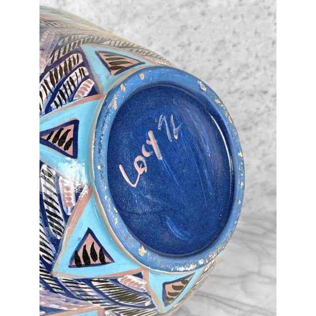 Blue Vintage 16" Abstract Blue Art Pottery Centerpiece Bowl For Sale - Image 8 of 8