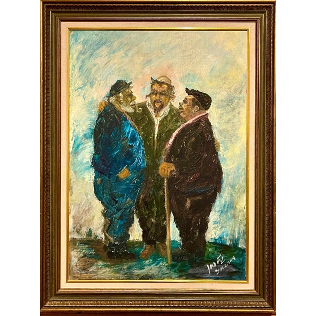 Blue Albert Goldman, Sephardic Jewish Men Vibrant Judaica Vintage Oil Painting Israeli Artist Goldman For Sale - Image 8 of 8