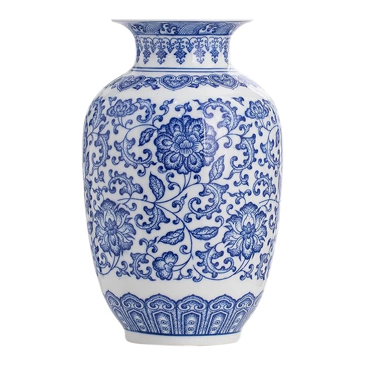 Vintage Chinoiserie Blue Vase | Chairish