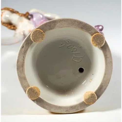 Blue Art Nouveau Young Lady Ball Player Figure attributed to Walter Schott for Meissen, 1940s For Sale - Image 8 of 9