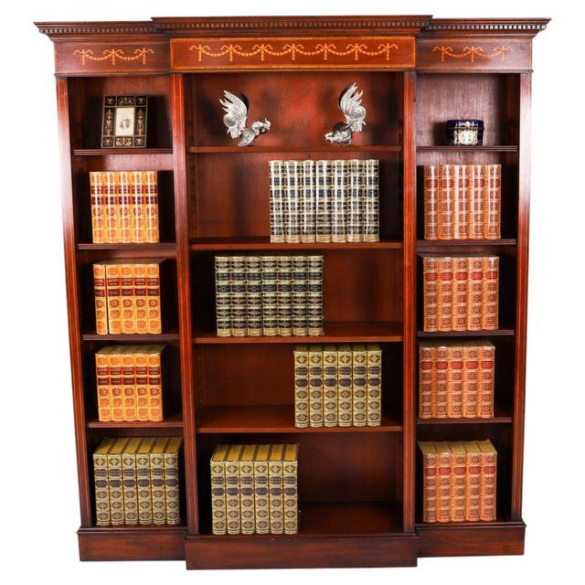 Vintage Sheraton Revival Breakfront Open Bookcase For Sale - Image 14 of 14