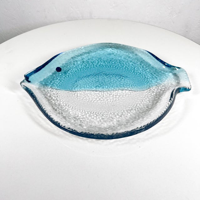 Vintage Modern Fish Plate Textured Blue Art Glass Serving Dish For Sale - Image 9 of 9
