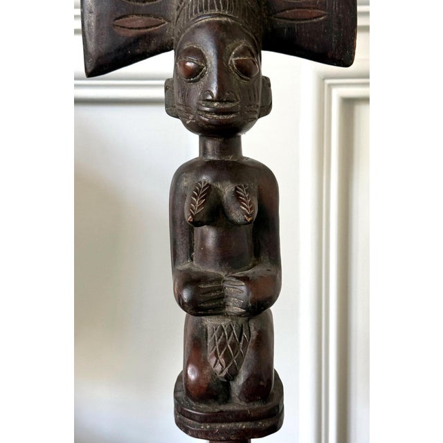 African Carved Female Statue Yoruba Ose Sango Staff For Sale - Image 9 of 14