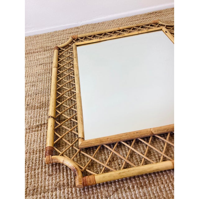 Franco Albini Vintage Boho Bamboo Rattan Wall Mirror Franco Albini Style For Sale - Image 4 of 7