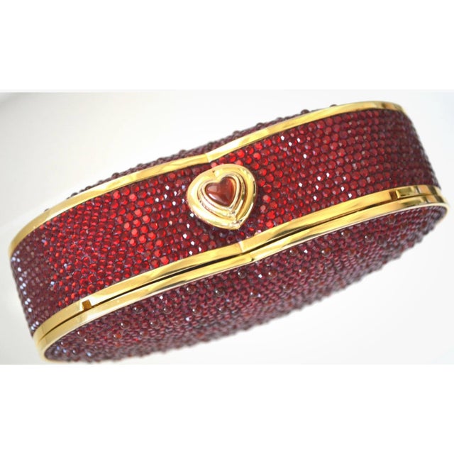 Judith Leiber Heart Red Burgundy Crystal Gold Bag Purse Evening Vintage Minaudiere Shoulder Clutch For Sale In Los Angeles - Image 6 of 11