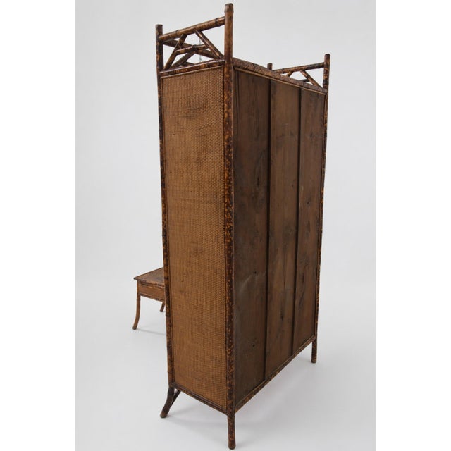 20th Century Victorian English Bamboo and Rattan Wardrobe with Chair, 1920, Set of 2 For Sale - Image 3 of 11