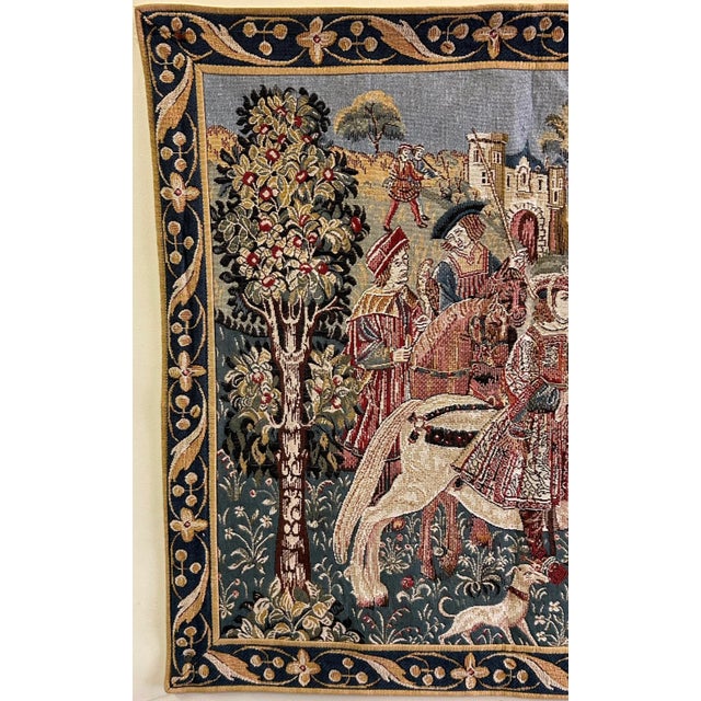 Vintage Gobly's Medieval Falcon Hunt Tapestry For Sale - Image 4 of 12