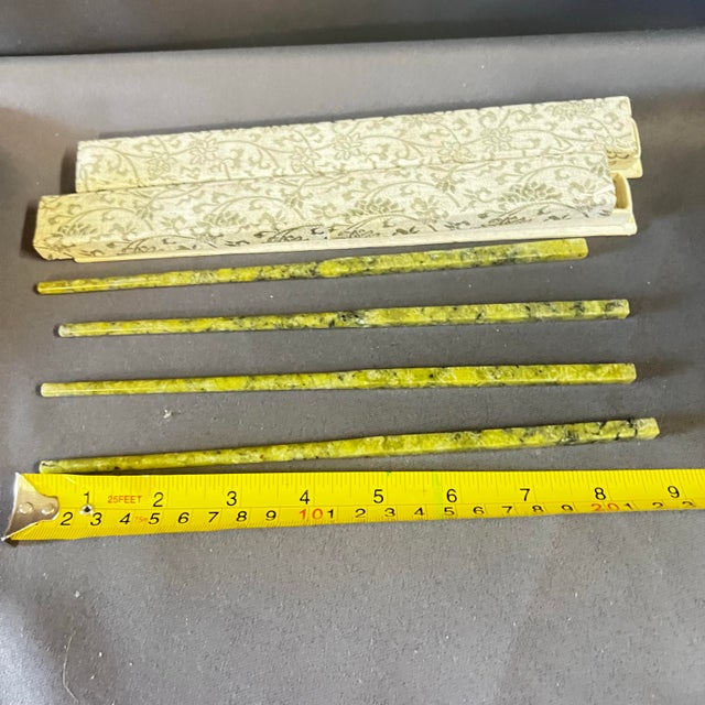 Chinese Vintage Chinese Jade Stone Chopsticks 2 Pairs With Silk Boxes For Sale - Image 3 of 5