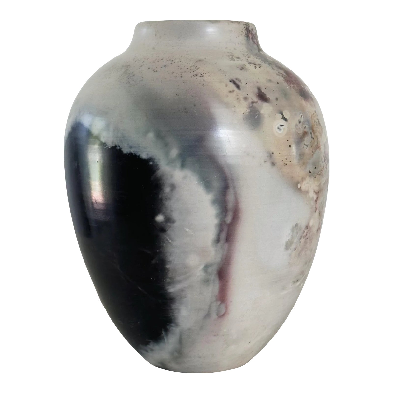 Vintage Large Raku Style Ceramic Vase by Joel Magen | Chairish