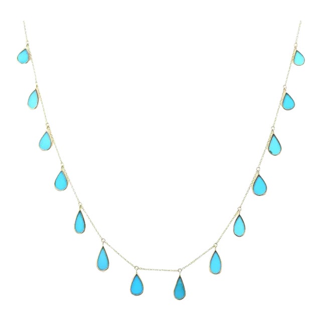 5.04 Carats Teardrop Turquoise Charm Necklace in 18k Yellow Gold For Sale