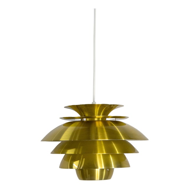 Golden Pendant Lamp Barcelona attributed to Bent Karlby for Lyfa, Denmark, 1980s For Sale