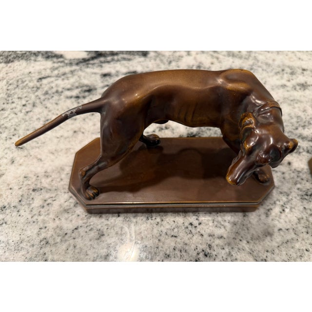 Early 20th Century Animalier-Style Bronzed Hunting Dog Sculptures or Bookends – Pair For Sale - Image 17 of 17