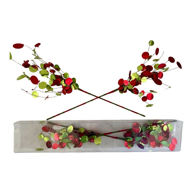 Vintage Red and Green Shimmery Christmas Tree Picks/Sprays, Set of 4 For Sale