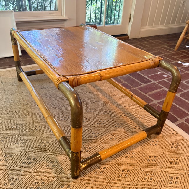 1970s Bamboo & Brass Coffee Table For Sale - Image 10 of 10