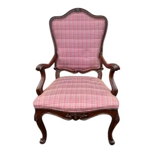 19th Antique Italian Provincial Style Walnut Carved Upholstered Open Armchair
