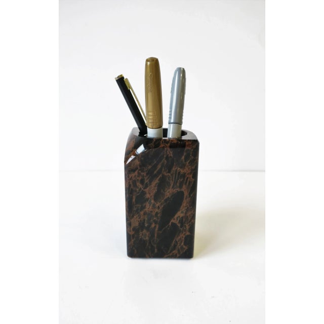 1990s Postmodern Black Marble Desk Pen Pencil Holder, 1990s For Sale - Image 5 of 12