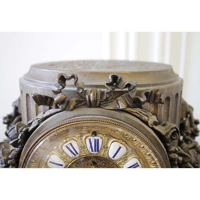 Late 19th Century 19th Century Gilt Bronze and Rose Swags French Mantle Clock For Sale - Image 5 of 13