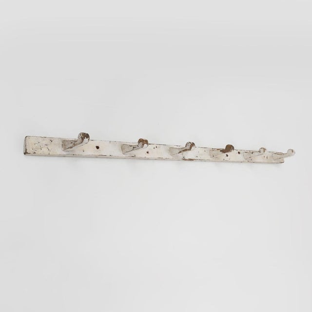 Wood Industrial White Wall-Mounted Coat Rack in Wood, Belgium, 1920s For Sale - Image 7 of 11