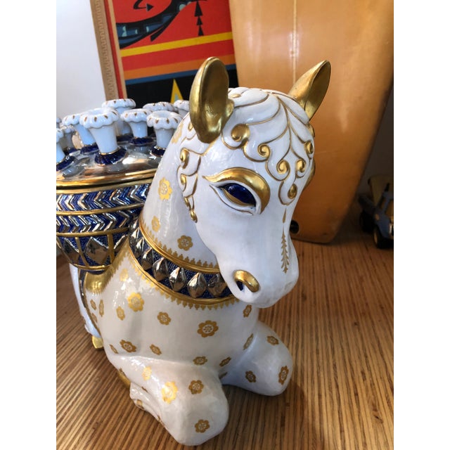 Mid 20th Century Mid 20th Century Giulia Mangani Oggetti Italian Porcelain Double Horse Tulipiere For Sale - Image 5 of 9