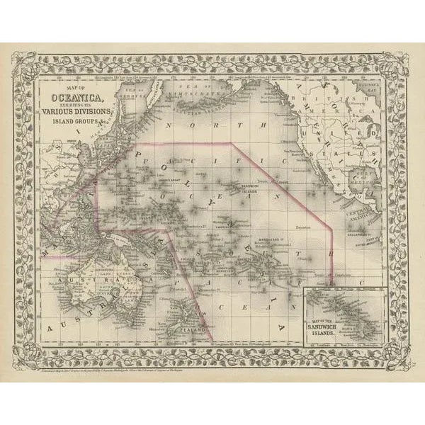 Antique map Oceania titled 'Map of Oceanica exhibiting its various divisions, island groups & c'. Map of the Pacific,...