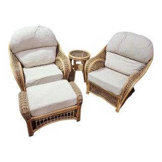 1980s English Cane Conservatory Suite- 4 Pieces For Sale