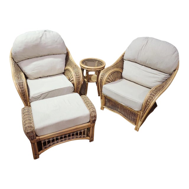 1980s English Cane Conservatory Suite- 4 Pieces For Sale