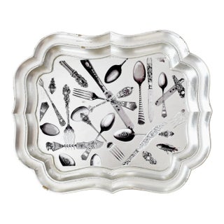 Vintage Silver Decoupage Tray For Sale