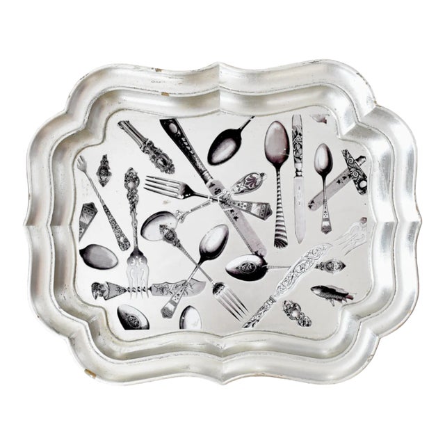 Vintage Silver Decoupage Tray For Sale